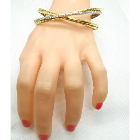 David Yurman 18K 750 Crossover Diamond Cuff Bracelet 7.5" - Picture 11 of 16
